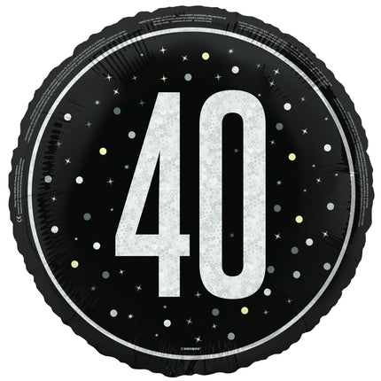 40 års heliumballon sort hvid tom 45 cm