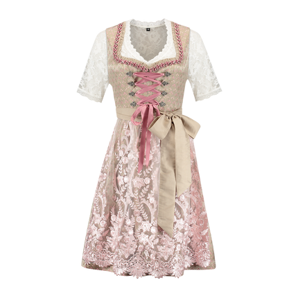 Gold Pink Dirndl Dress Oktoberfest Ladies 2 Pieces