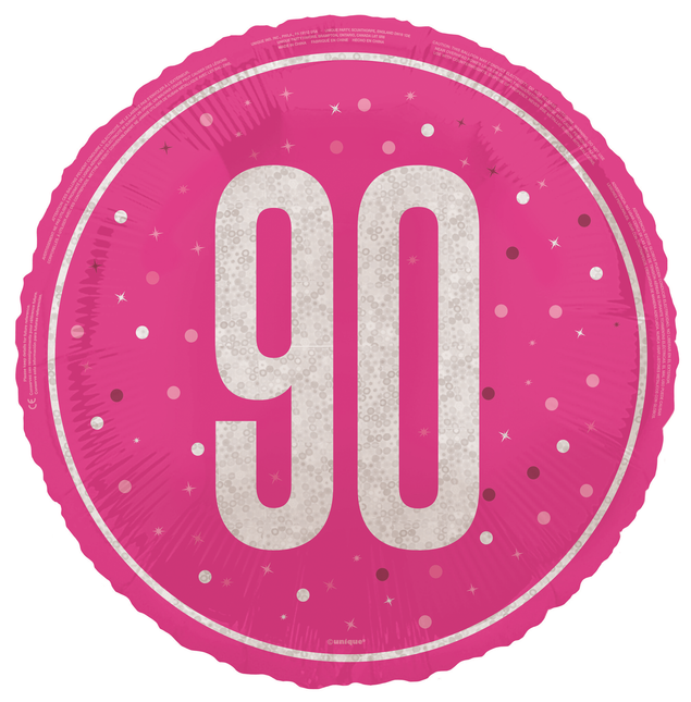 90 Years Helium Balloon Pink Empty 45cm