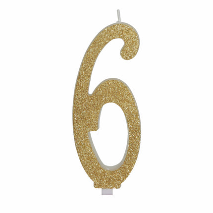 Gyldent stearinlys 6 år Glitter 12,5 cm