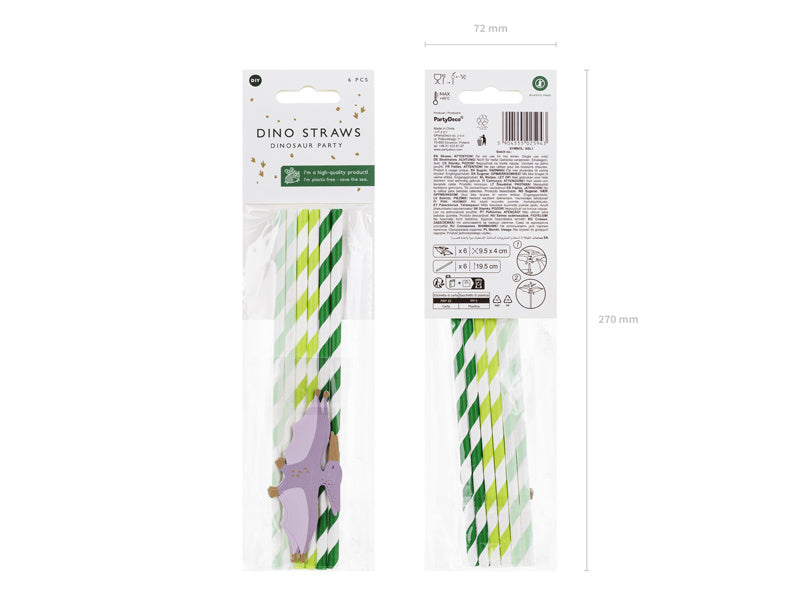 Dino-sugerør 19,5 cm 6 stk