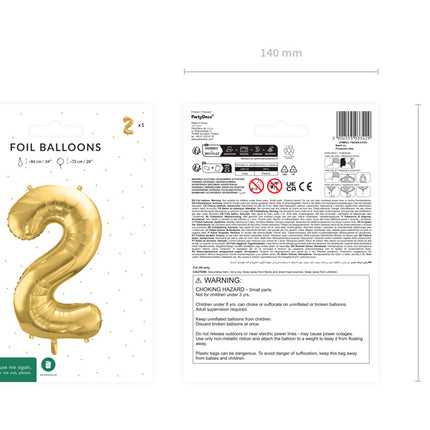 2 års figurballon guld tom 72 cm