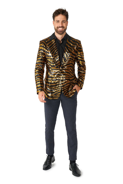 Gold Black Tiger Paillet Blazer Men <tc>OppoSuits</tc>