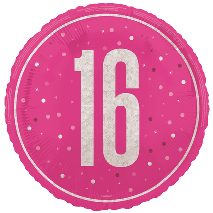 16 års heliumballon lyserød tom 45 cm