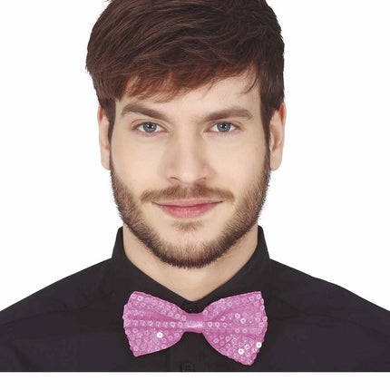 Lyserød sløjfe med pailletter 12 cm