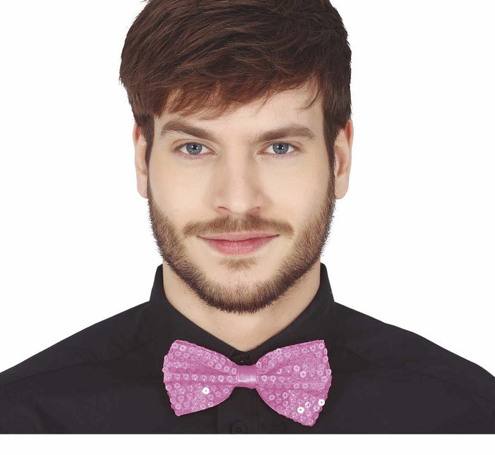 Lyserød sløjfe med pailletter 12 cm