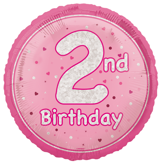 2 års heliumballon pink tom 45 cm