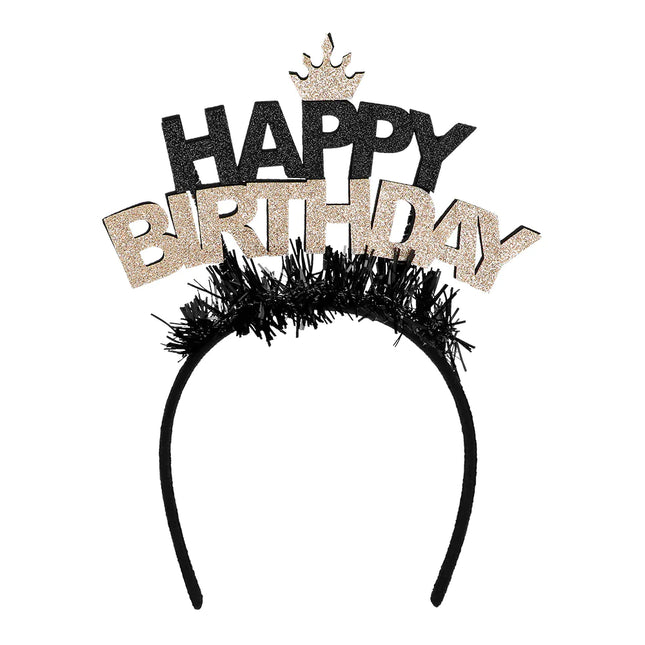 Pandebånd Happy Birthday Guld/Sort