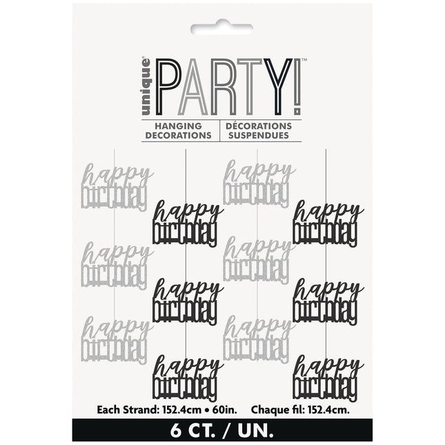 Happy Birthday hængende dekoration sølv 1,52 m