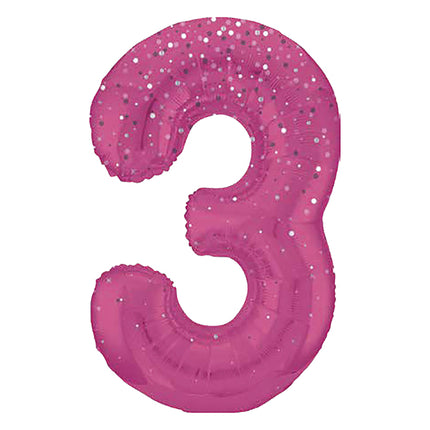 3 års figurballon med lyserøde prikker 86 cm