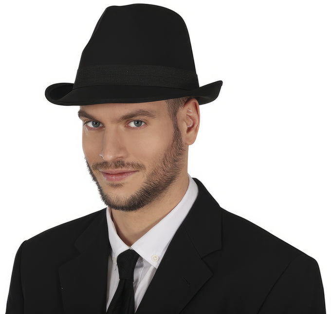 Gangsterhat sort med bånd