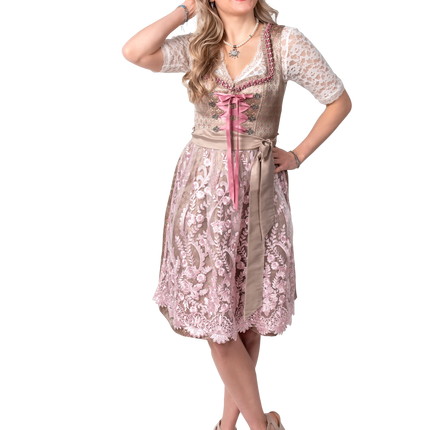 Gold Pink Dirndl Dress Oktoberfest Ladies 2 Pieces