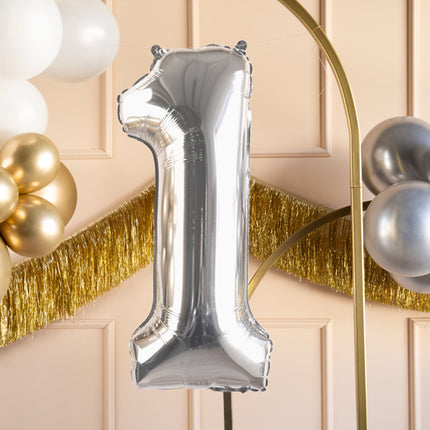 1 års figurballon sølv tom 72 cm
