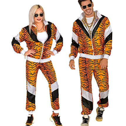 Neon 80S træningsdragt med fejlbehæftet tigerprint