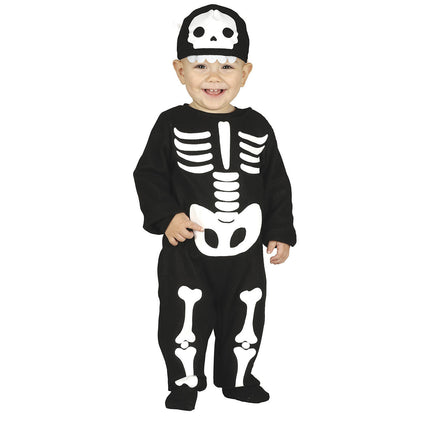 Skelet halloweenkostume baby sort hvid