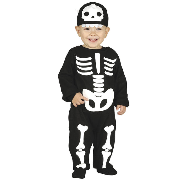 Skelet halloweenkostume baby sort hvid
