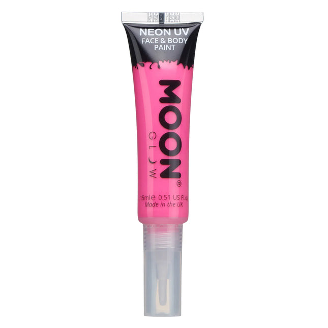 Moon Glow Neon UV Face Paint med penselapplikator Intense Pink 15ml