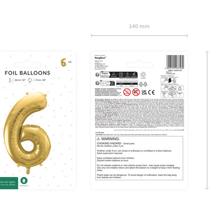 6 års figurballon guld tom 72 cm