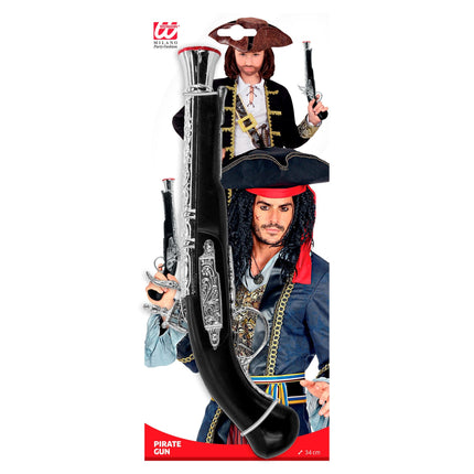 Pirat falsk pistol sort sølv