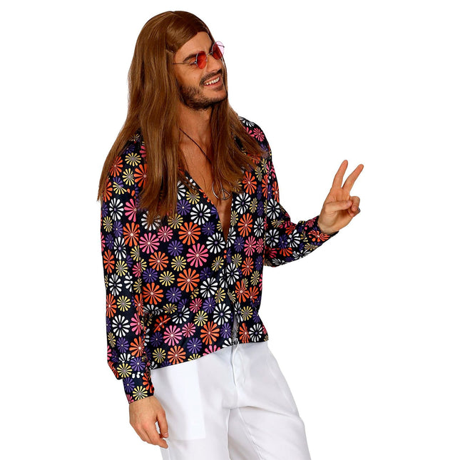 Disco 70S Bluse Lilla Mænd Blomster