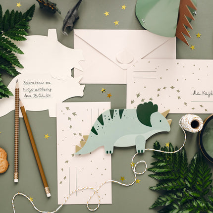 Dinosaur-invitationer grøn 6 stk