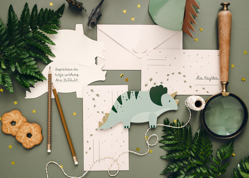 Dinosaur-invitationer grøn 6 stk