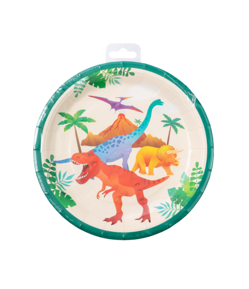 Dino-tallerkener farvede 23 cm 8 stk