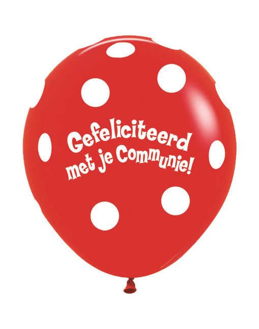 Balloner Kommunion Polka Dots Rød 45cm 25stk