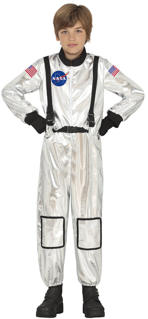 Astronautdragt, sølvfarvet dreng