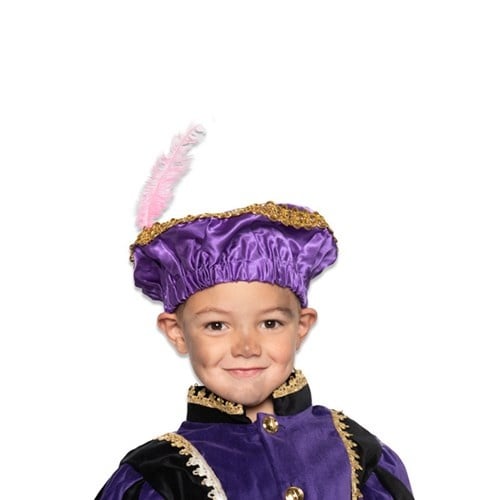 Baret Satin med fjer Lilla