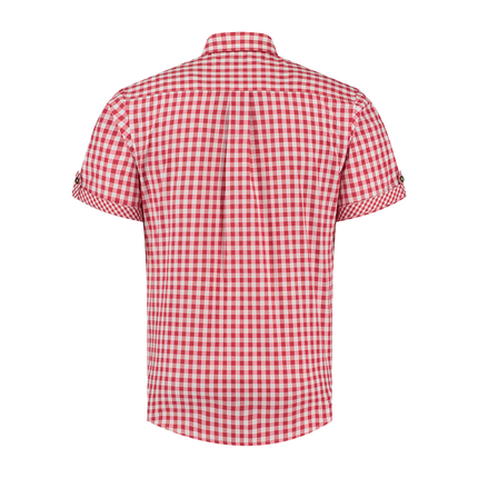 Rød hvid bluse kortærmet ternet til mænd