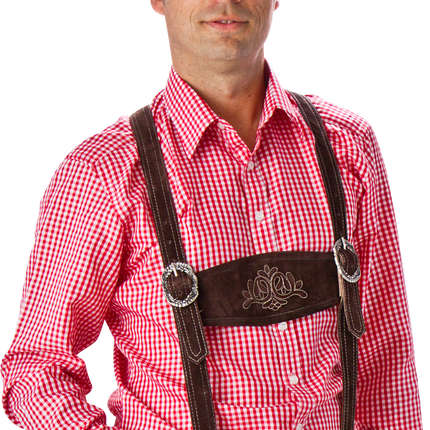 Rød hvid bluse langærmet ternet til mænd