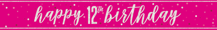 Happy Birthday Banner Pink 12 år 2,74 m