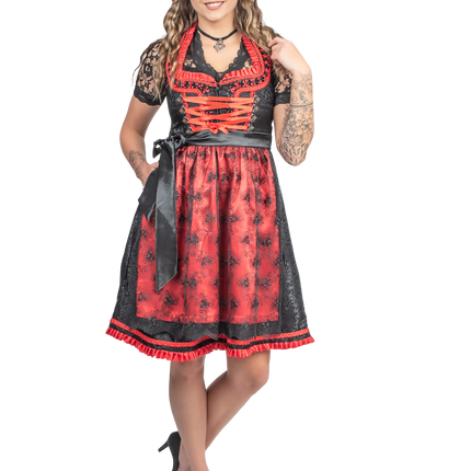 Sort rød Dirndl-kjole Oktoberfest Ladies 2 Pieces