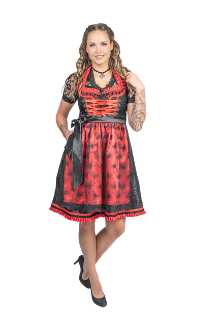 Sort rød Dirndl-kjole Oktoberfest Ladies 2 Pieces