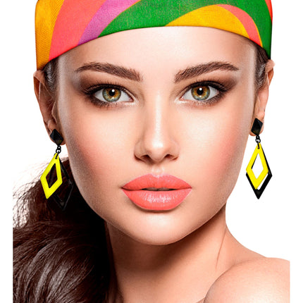 Neon 80S Øreringe Sort Gul