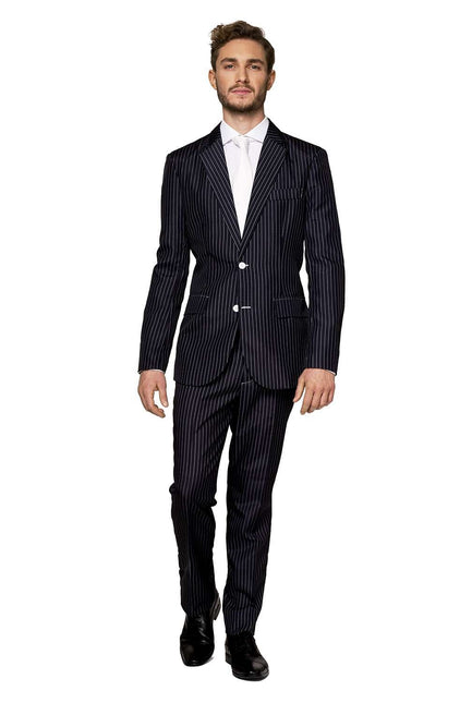 Gangster nålestribet sort jakkesæt til mænd <tc>Suitmeister</tc>