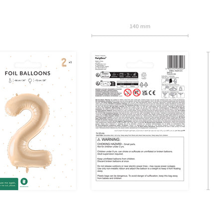 2 års figurballon beige tom 72 cm