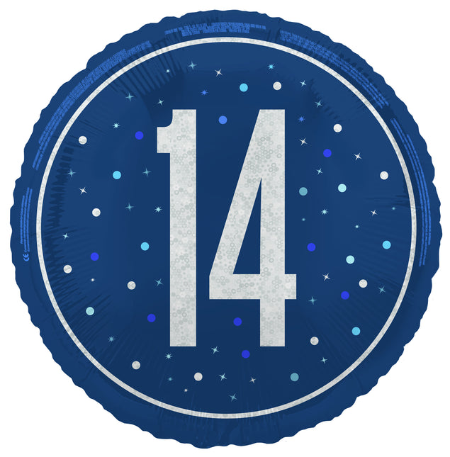 14 Jaar Helium Ballon Blauw Leeg 45cm