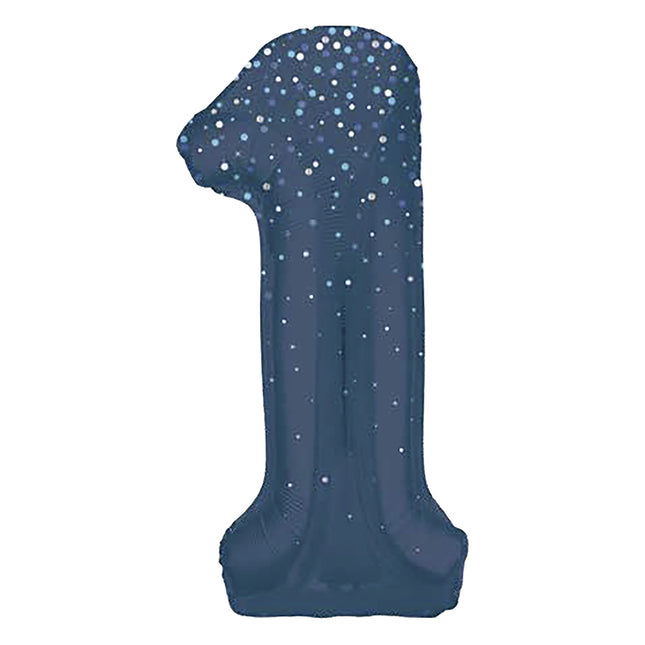 1 Jaar Cijfer Ballon Donkerblauw Stippen 86cm