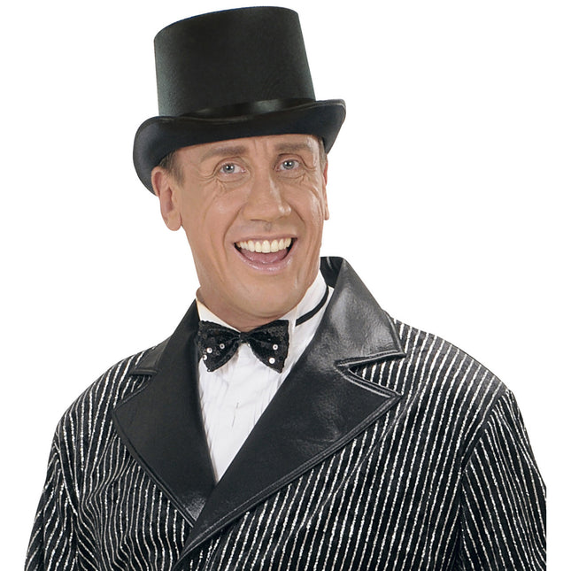 Sort høj hat i satin