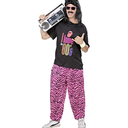 Neon 80S Kostume Sort Pink Mænd