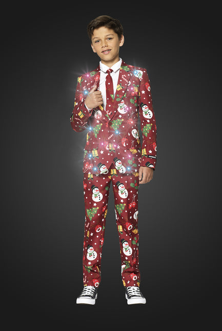 Rød dragt til jul med lyst barn