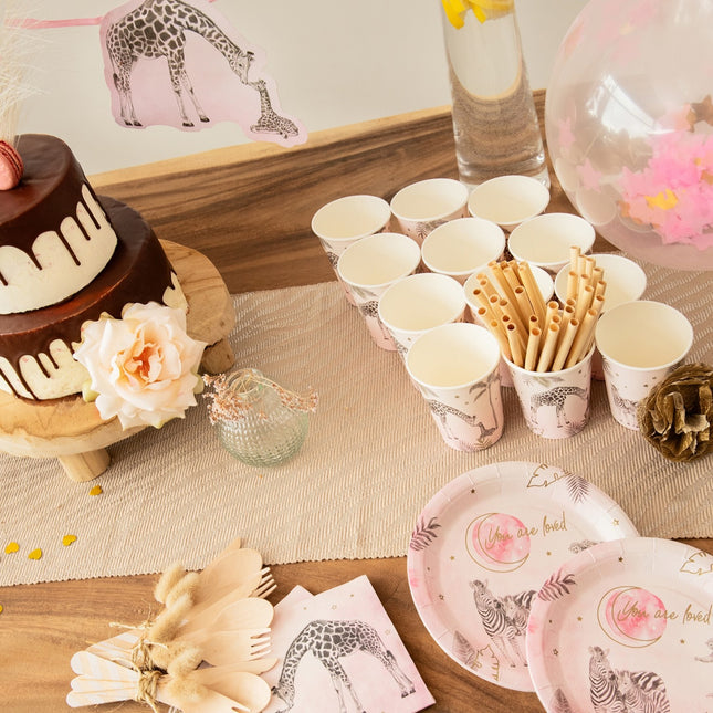 Fødselstallerkener Pink Safari 18cm 8stk