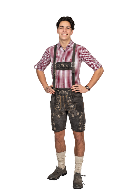 Leatherhose Brown Grey Men's Short Antique