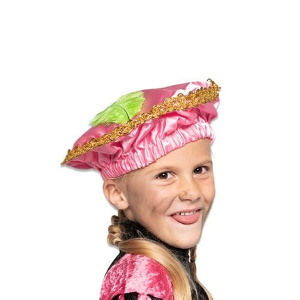 Baret Satin med fjer Pink