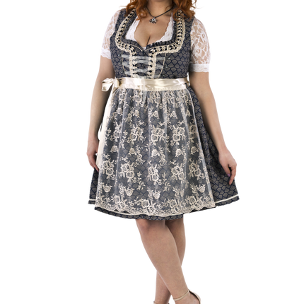 Blå Hvid Creme Dirndl Kjole Oktoberfest Damer 2 Dele