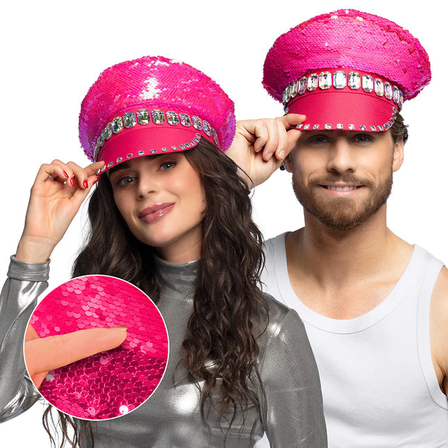 Kasket Pink Pailletter Vendbar