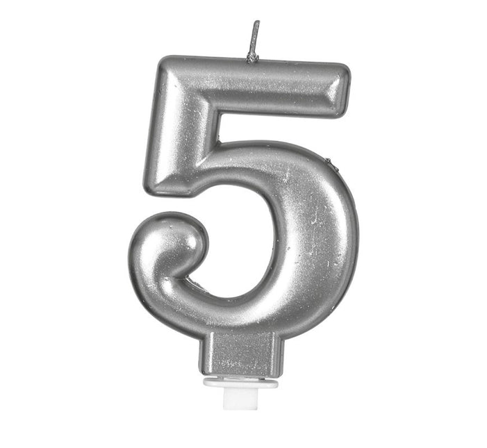 Sølvlys 5 år metallisk 8 cm