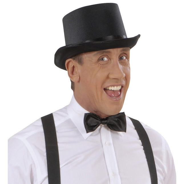 Sort høj hat i satin